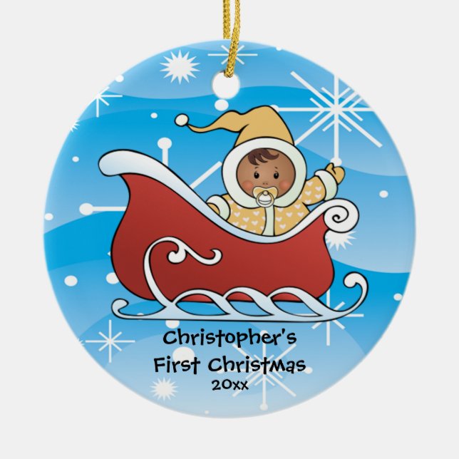 Enfeites de natal do bebê do trenó da neve os (Frente)