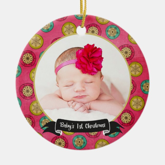 Enfeites de natal do bebê retro dos flocos de neve (Frente)