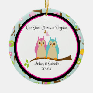 Enfeites de natal do casal das corujas do amor