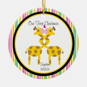 Enfeites de natal do casal do girafa do amor