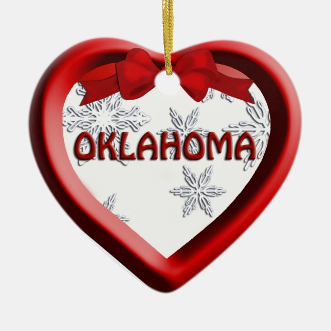 Enfeites de natal do Coração de Oklahoma Snowflake (Frente)