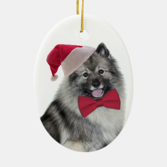 Enfeites de natal do Keeshond do papai noel (Verso)