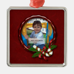 Enfeites de natal do quadro da foto do bastão de