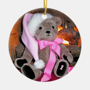 Enfeites de natal do Urso de Fita Rosa