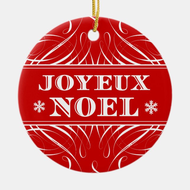 Enfeites de natal elegantes vermelhos de Joyeux (Frente)