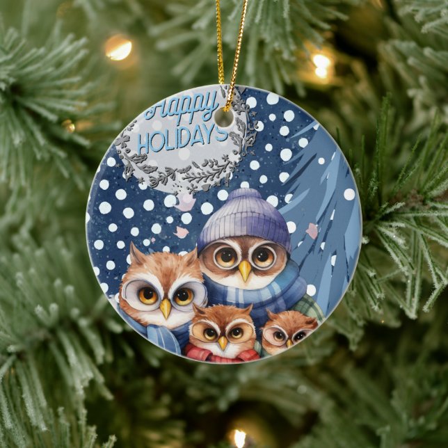 Enfeites de natal Feliz Holidays Owl Family (Árvore)