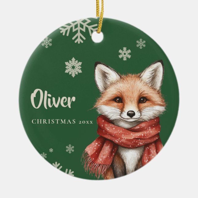 Enfeites de natal Fox Personalizado com Floco de N (Frente)