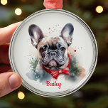 Enfeites de natal francês Bulldog<br><div class="desc">Belo Enfeites de natal francês Bulldog para o seu francês! Arte original de aquarela por Nicole. Personalizar com um nome personalizado.</div>