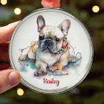 Enfeites de natal Francês para Bulldog<br><div class="desc">Belo Enfeites de natal francês Bulldog para o seu francês! Arte original de aquarela por Nicole. Personalizar com um nome personalizado.</div>