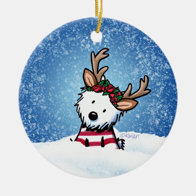 Enfeites de natal KiniArt Westie Reindeer (Frente)
