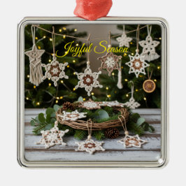 Enfeites de natal Metálico Boho Crochet Snowflake