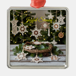 Enfeites de natal Metálico Boho Crochet Snowflake