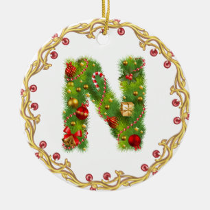 enfeites de natal monogrammed iniciais de n -