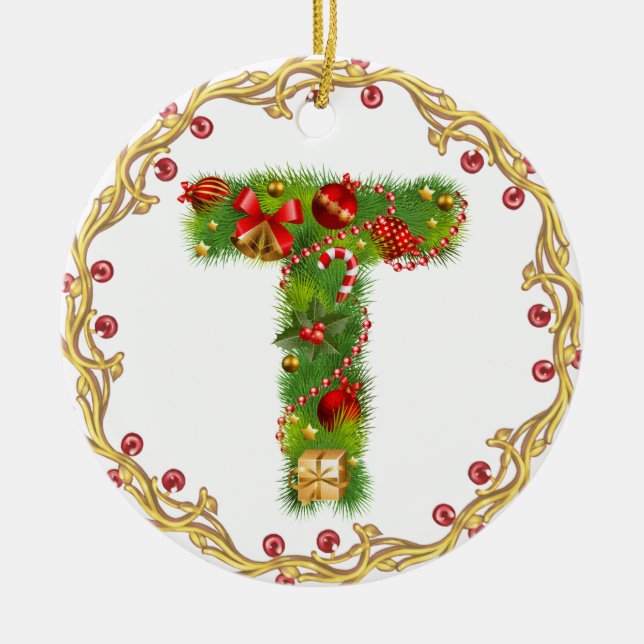 enfeites de natal monogrammed iniciais de T - (Frente)