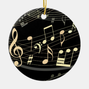 Enfeites de natal Musical Dourado Preto Personaliz