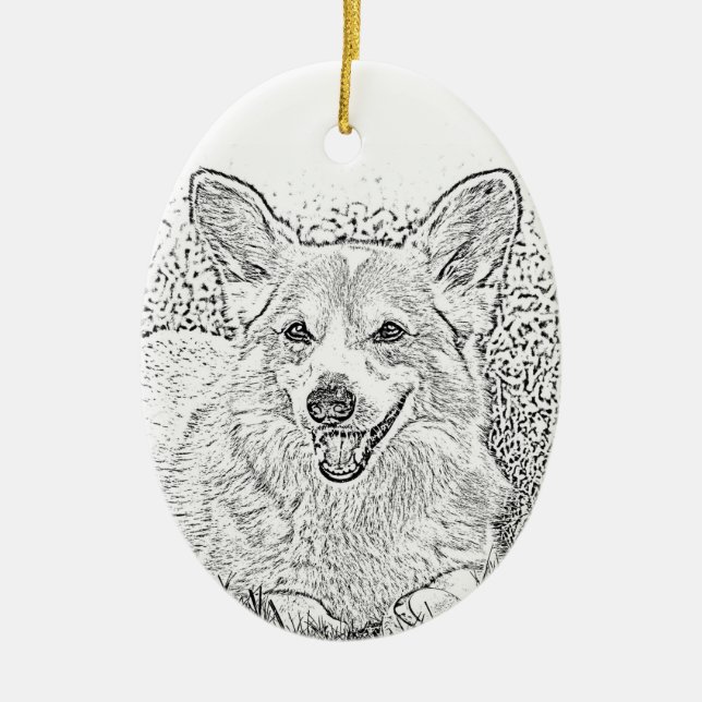 Enfeites de natal Oval Corgi (Frente)
