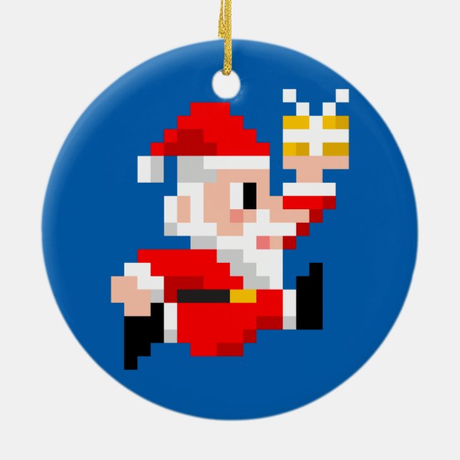Enfeites de natal: Papai Noel de 8 bits (azul) (Traseira)
