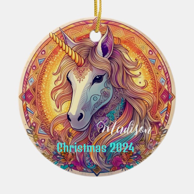 Enfeites de natal Personalizado Bo Ho Unicorn (Frente)