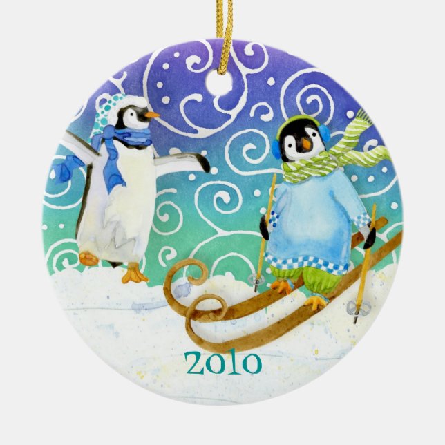Enfeites de natal Personalizado da Família Pinguin (Frente)