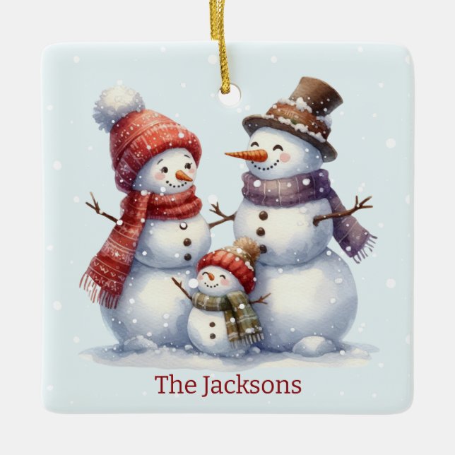 Enfeites de natal Personalizado da Família Snowman (Frente)