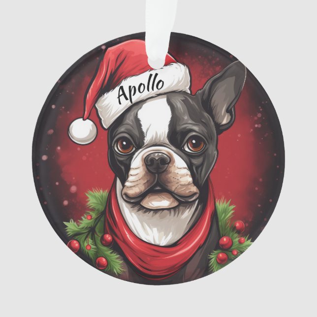 Enfeites de natal Personalizado de Boston Terrier (Frente)