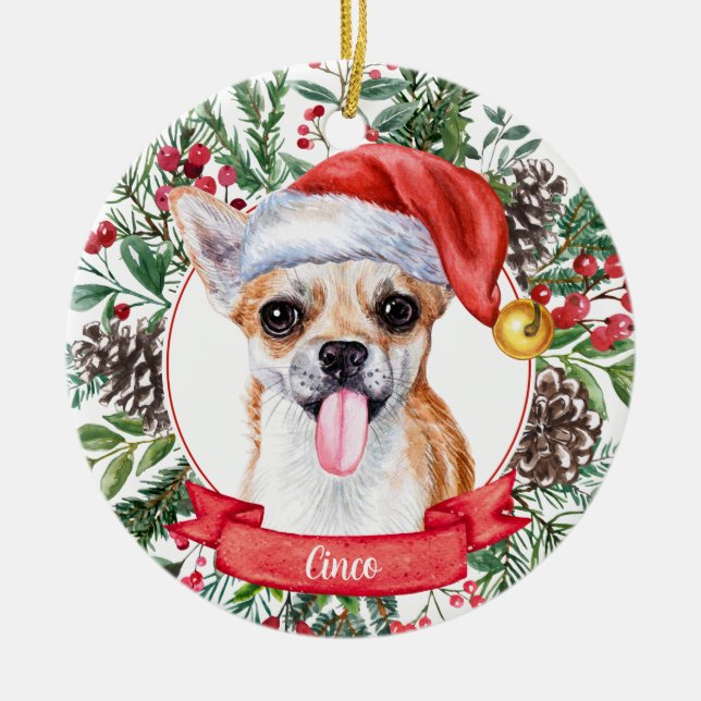 Enfeites de natal Personalizado de Cachorro Santa  (Frente)
