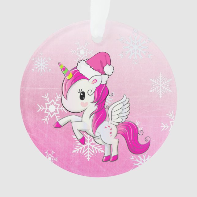 Enfeites de natal Personalizado do Unicorn Rosa (Frente)