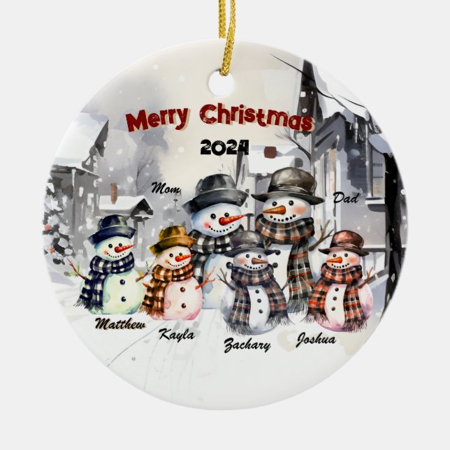 Enfeites de natal Personalizado Snowman da Família (Frente)
