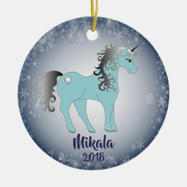 Enfeites de natal Personalizado Unicorn Snowflake (Frente)