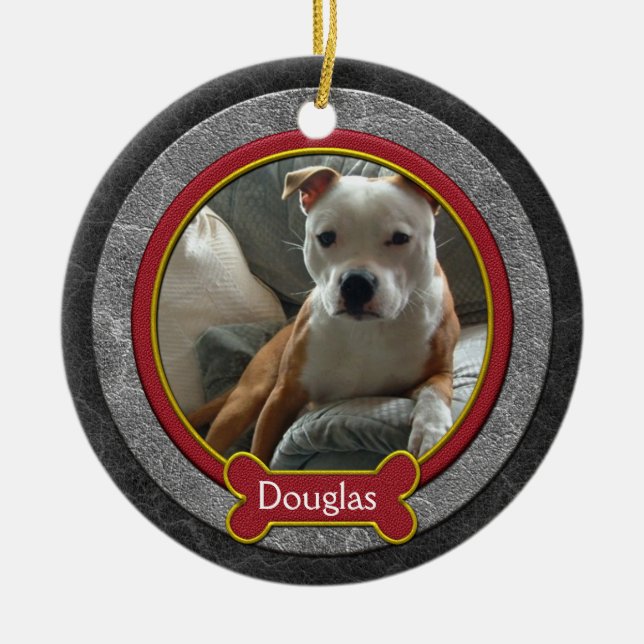 Enfeites de natal Pet Photo Leather Red Dourado (Frente)