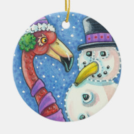Enfeites de natal PINK FLAMINGO SNOWMAN