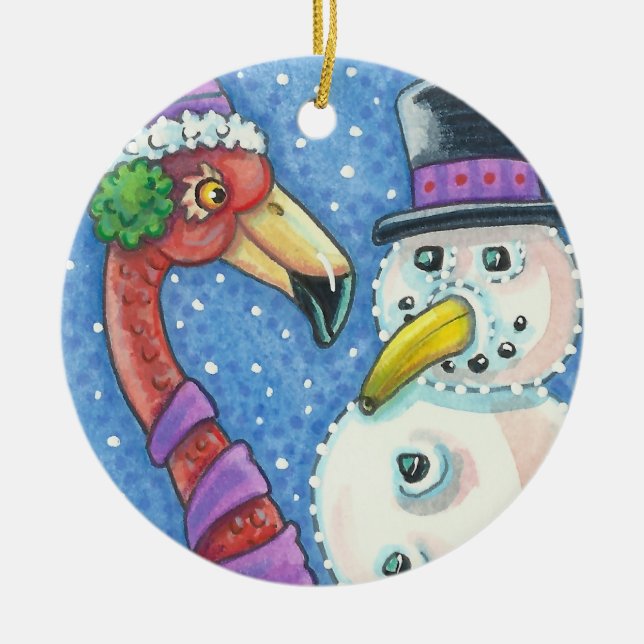 Enfeites de natal PINK FLAMINGO SNOWMAN (Frente)
