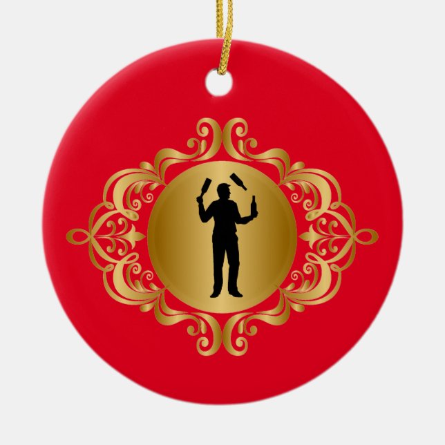 Enfeites de natal Silhouette do Male Bartender (Frente)