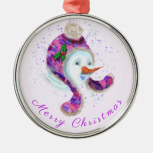 Enfeites de natal Snowman No Chapéu De Beanie Roxo