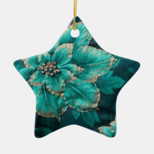 Enfeites de natal Teal Holiday Poinsettia (Frente)