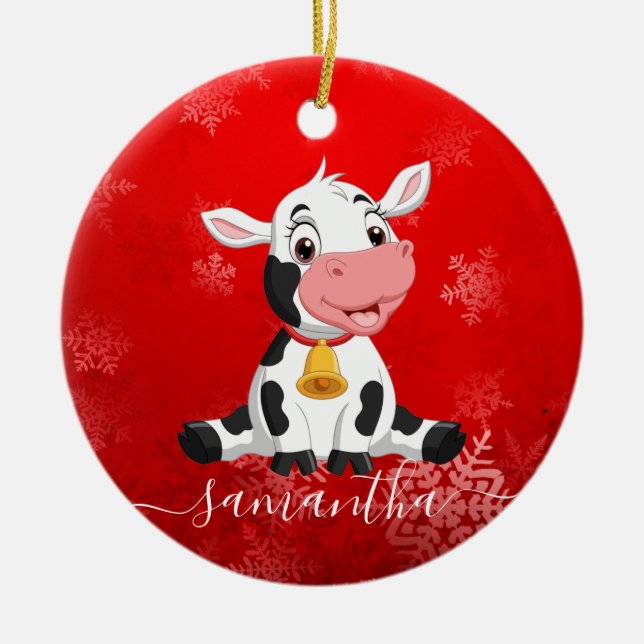 enfeites de natal vermelho de vaca bebê (Frente)