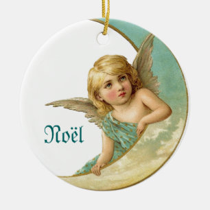 Enfeites de natal Vintage Angel and Moon Noel