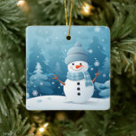 Enfeites de natal-Winter Snowman Scene<br><div class="desc">Enfeites de natal é mostrado em forma quadrada com uma cena de boneco de neve de inverno. Personalize este item ou comprar como está.</div>