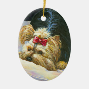 Enfeites de natal Yorkie em reprodução
