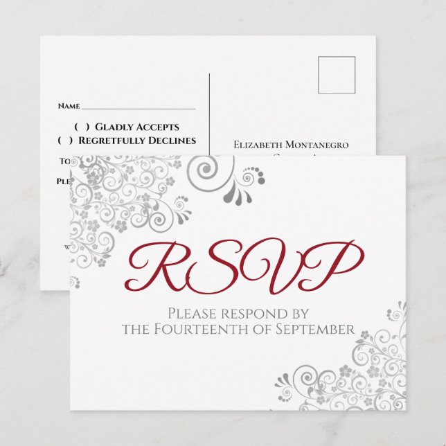 Enfeites Prateados Simples Elegante Convite de Cas (Frente/Verso)