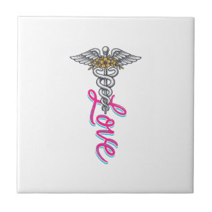 Enfermeira Amor Caduceu Floral Médico Desenho Vert