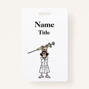 Enfermeira de Cartoon com Crachá de Seringa Person