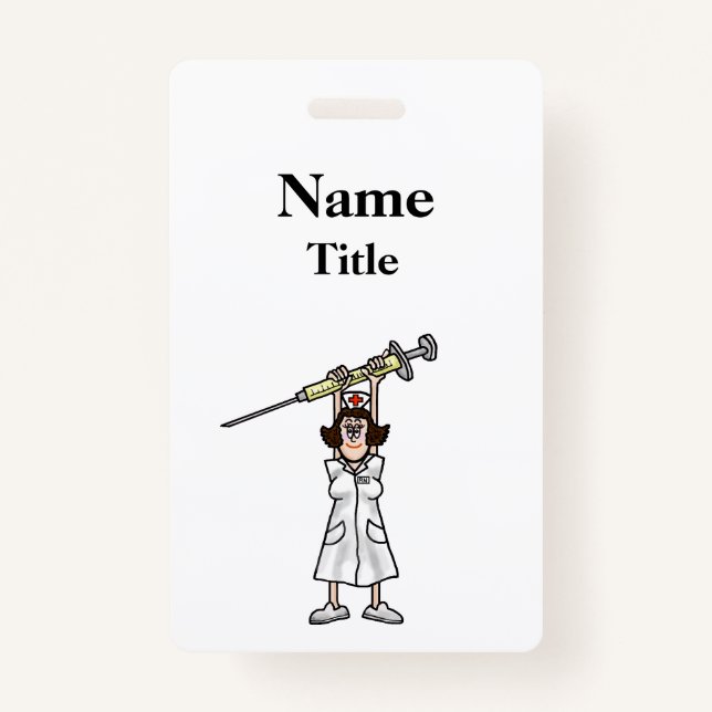 Enfermeira de Cartoon com Crachá de Seringa Person (Frente)