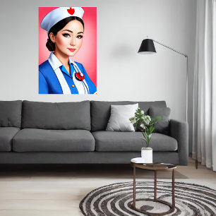 Enfermeira de uniforme azul branco AI Art Poster