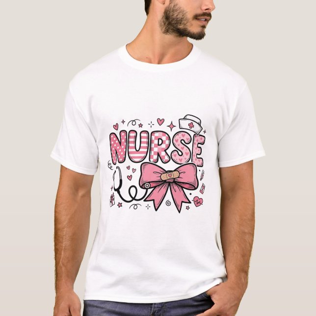Enfermeira Fofa Laço Coração Camisa Vector Design_ (Frente)