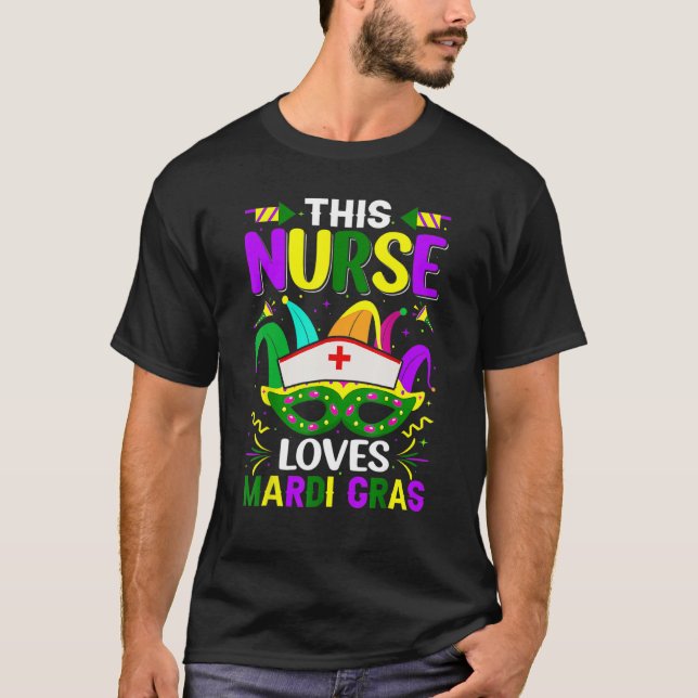 Enfermeira Mardi Gras Scrub Top RN ICU PACU NICU E (Frente)