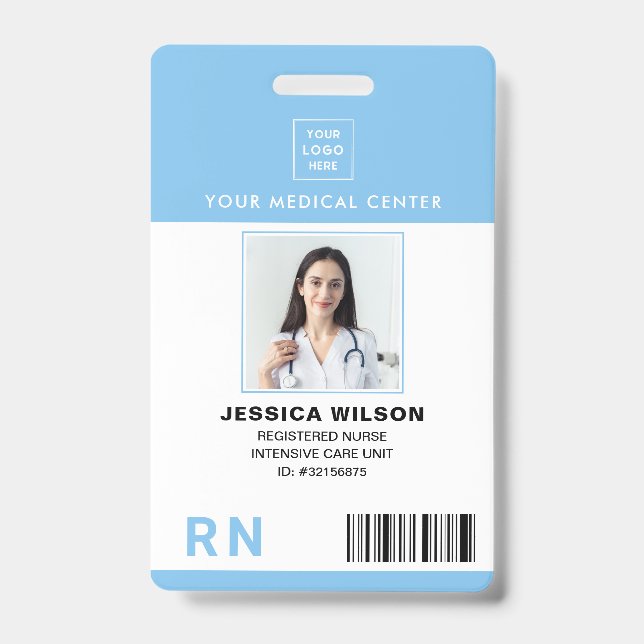 Enfermeiro Registrado RN Crachá Azul de ID Médico (Frente)