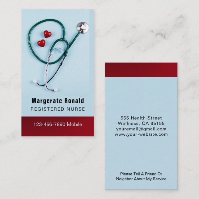 Enfermeiro RN, LVN, LPN, Cartão de visita de Caret (Frente/Verso)