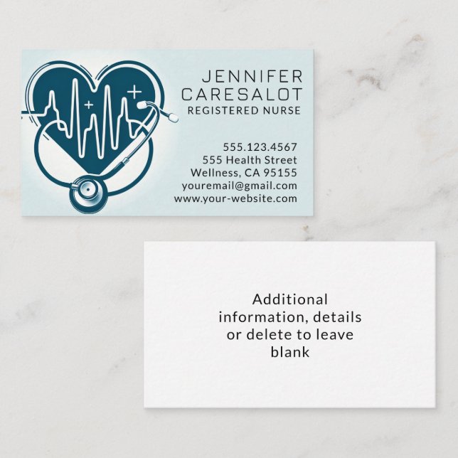 Enfermeiro RN, LVN, LPN, Cartão de visita de Caret (Frente/Verso)