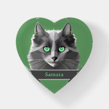 Enfumaçado Cinza Nebelung Cat em verde com Nome